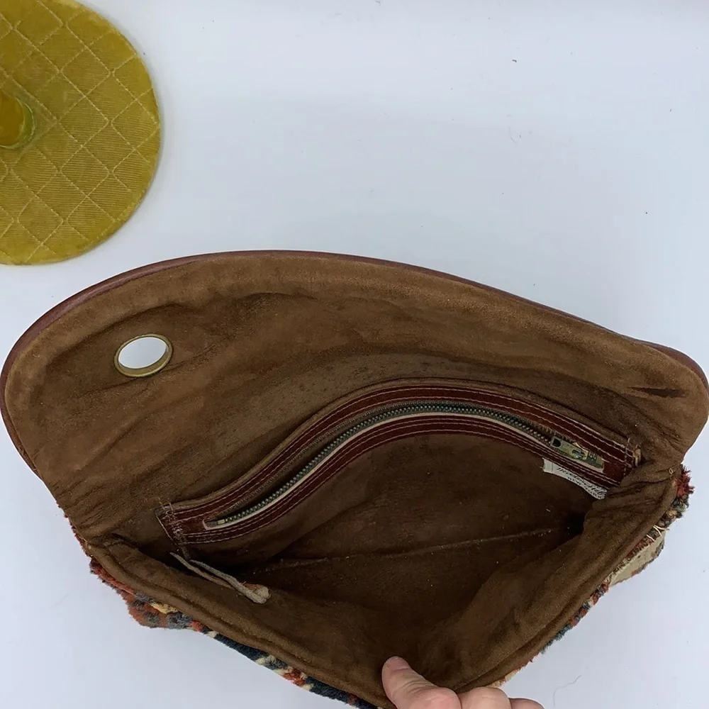 Milton Hefling NY Vintage Tapestry Leather Creation Suede Embroidery Clutch Bag